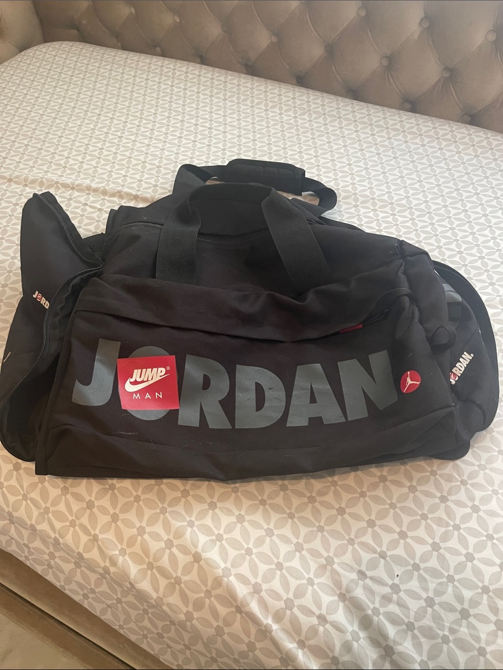 Jordan Black Duffel with Grey Logo and Red Accents